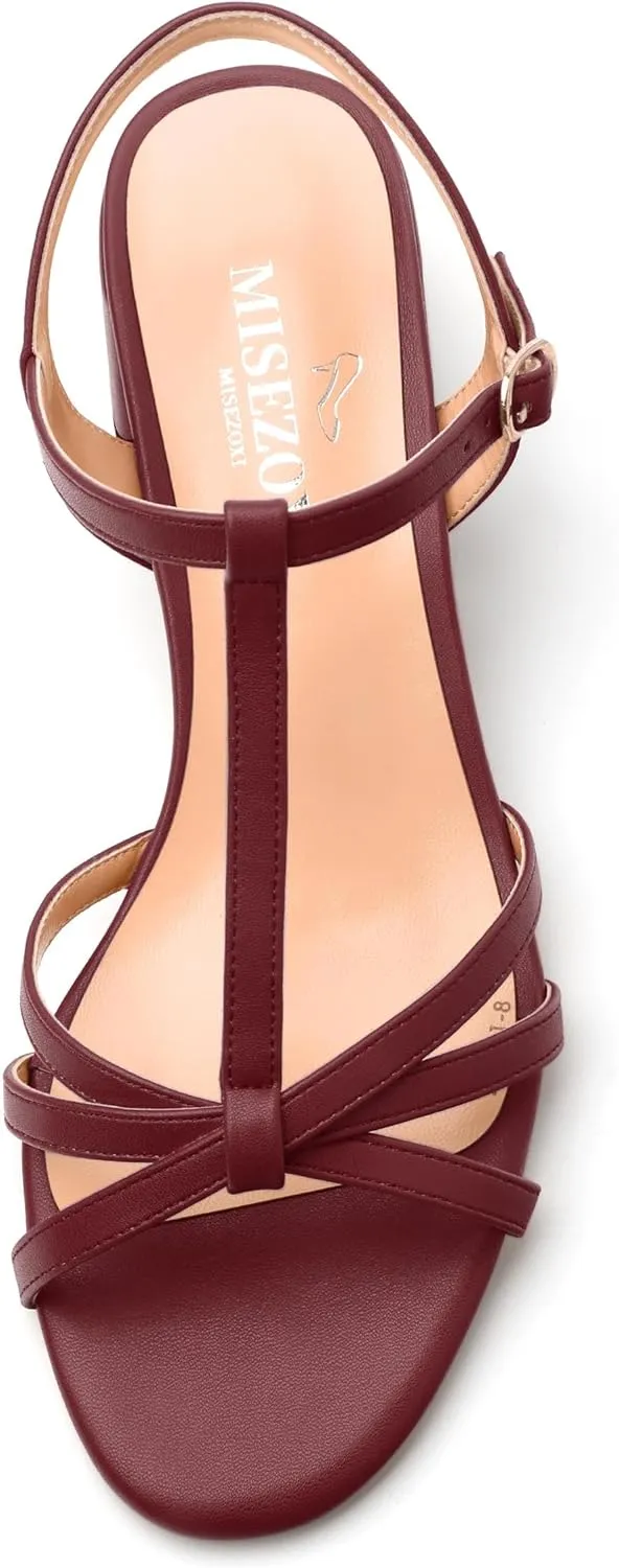 Womens Block Heel Sandals, Open Toe Low Chunky Heel T-strap Sandals for Women, Ankle Strap Sandals with Buckle, Comfort Strappy Sandals 2"