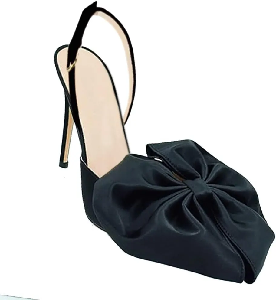 Women's Bow-Knot Pointed Toe High Heel Stiletto Pumps Dress Party Ladies Sandals Shoes