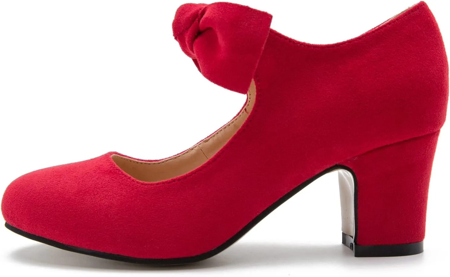 Women's Bow Mary Jane Low Block Chunky Heels Pumps Round Toe Low Heels Ankle Strap Wedding Dress Evening Party Shoes