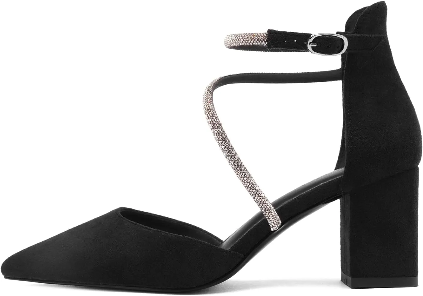 Women's Chunky Heels Pump Shoes Rhinestone Ankle Strap Pointed Toe Pumps Summer Sexy Comfortable High Heels Wedding Party Dress Work Block Heel Shoes