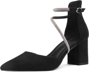 Women's Chunky Heels Pump Shoes Rhinestone Ankle Strap Pointed Toe Pumps Summer Sexy Comfortable High Heels Wedding Party Dress Work Block Heel Shoes