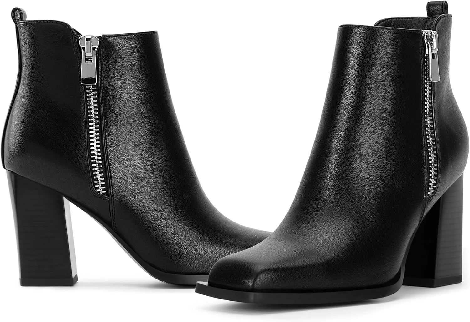 Women's Chunky High Heel Ankle Boots Side Zipper Square Toe Dress Booties