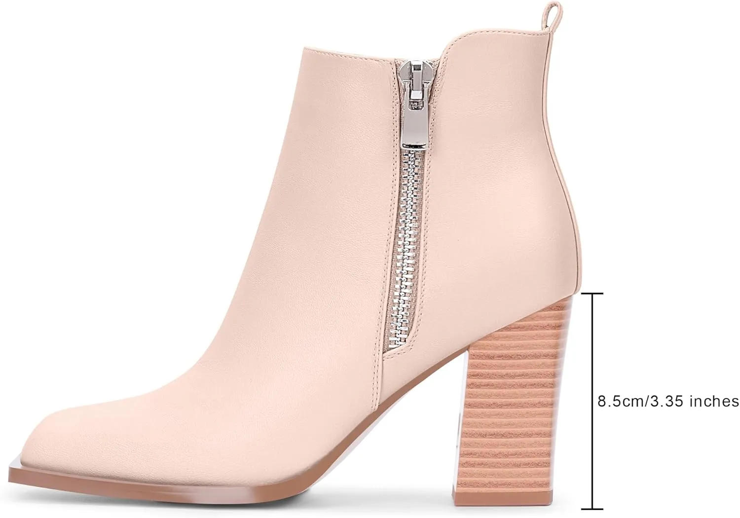 Women's Chunky High Heel Ankle Boots Side Zipper Square Toe Dress Booties