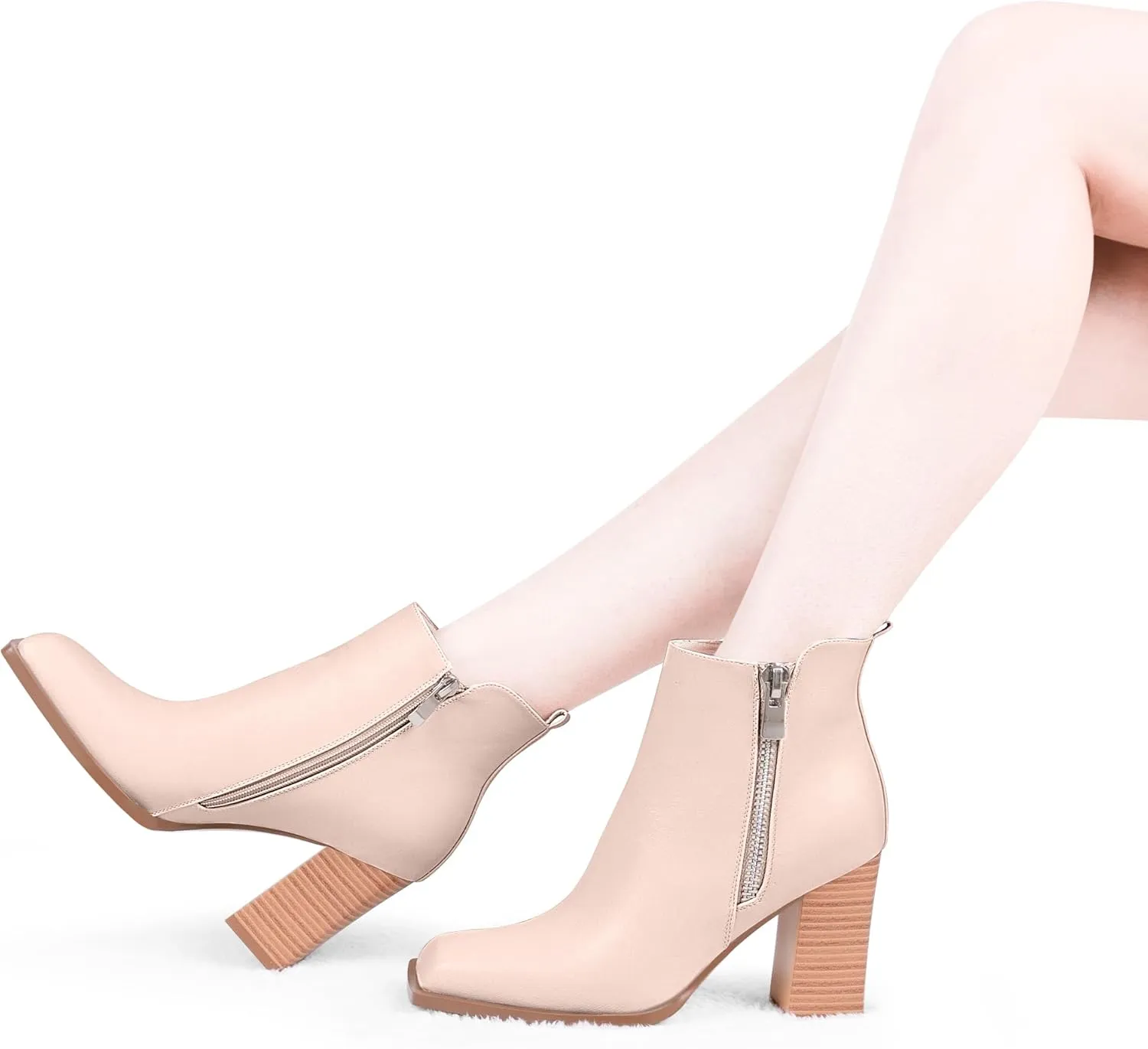 Women's Chunky High Heel Ankle Boots Side Zipper Square Toe Dress Booties