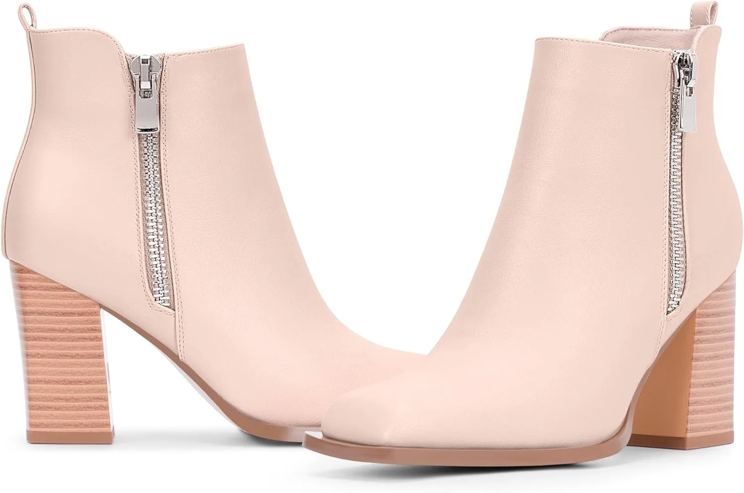 Women's Chunky High Heel Ankle Boots Side Zipper Square Toe Dress Booties