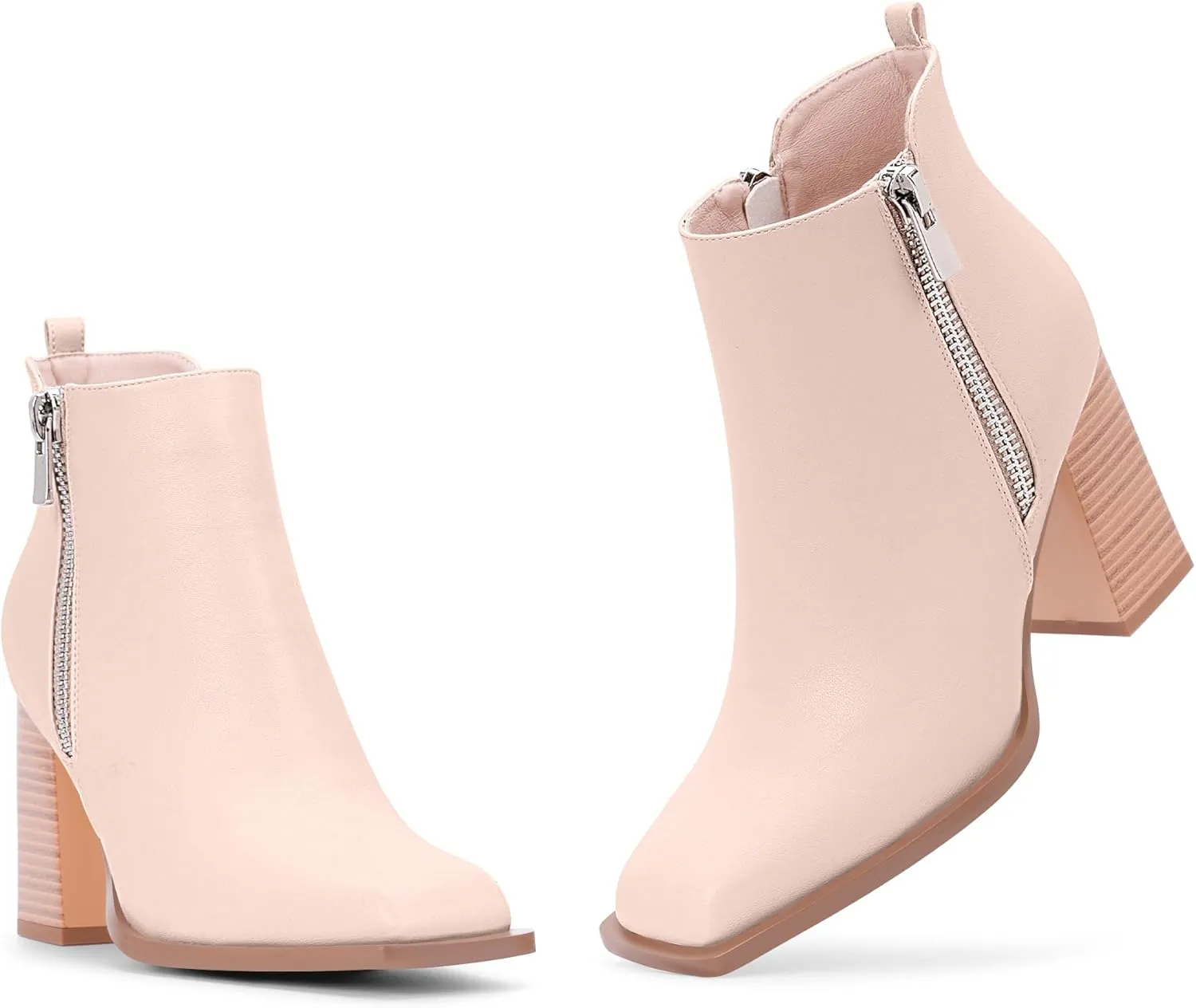 Women's Chunky High Heel Ankle Boots Side Zipper Square Toe Dress Booties
