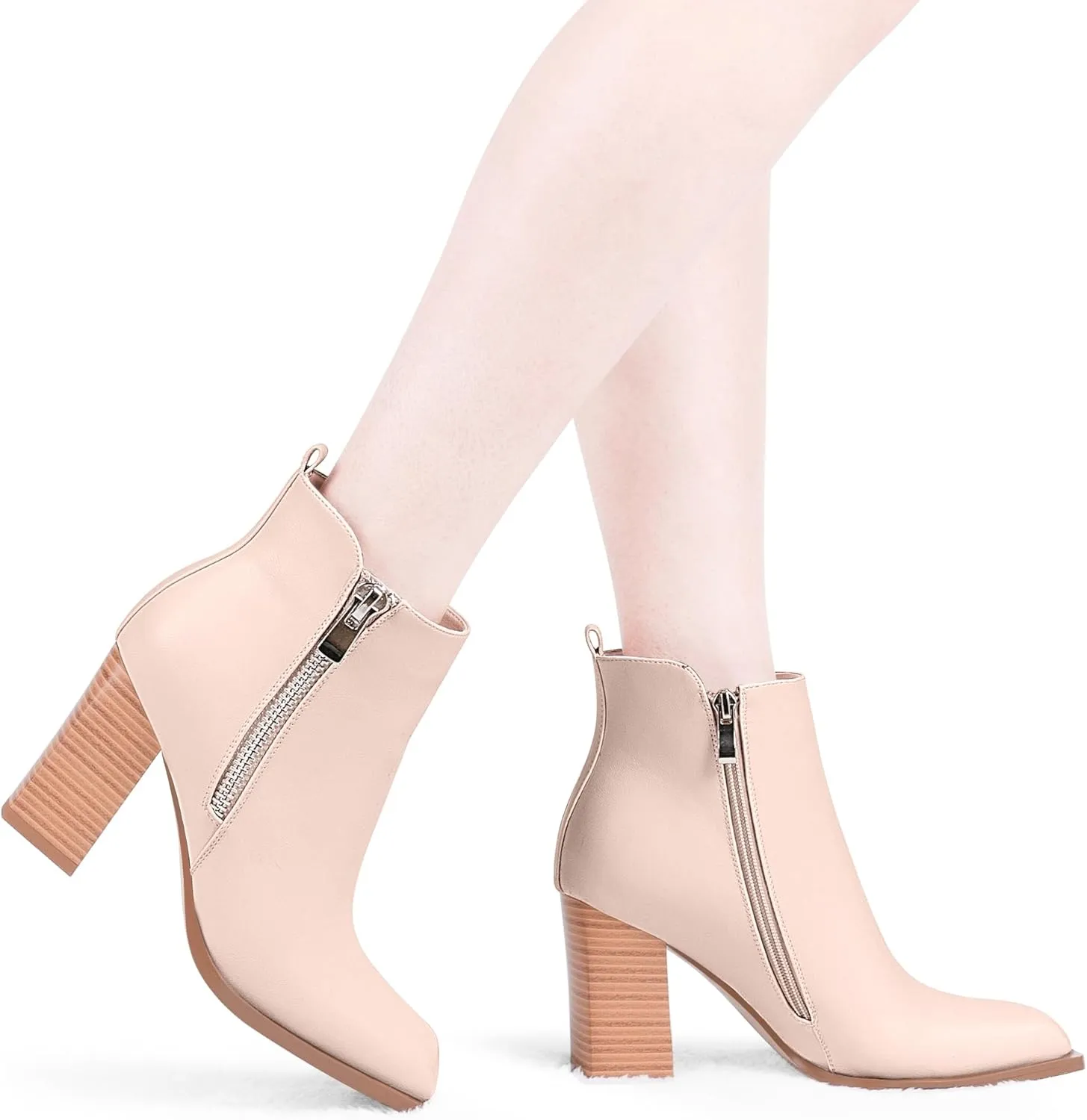 Women's Chunky High Heel Ankle Boots Side Zipper Square Toe Dress Booties