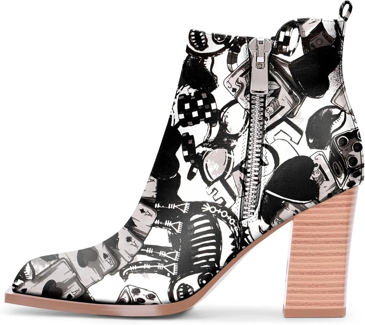 Women's Chunky High Heel Ankle Boots Side Zipper Square Toe Dress Booties
