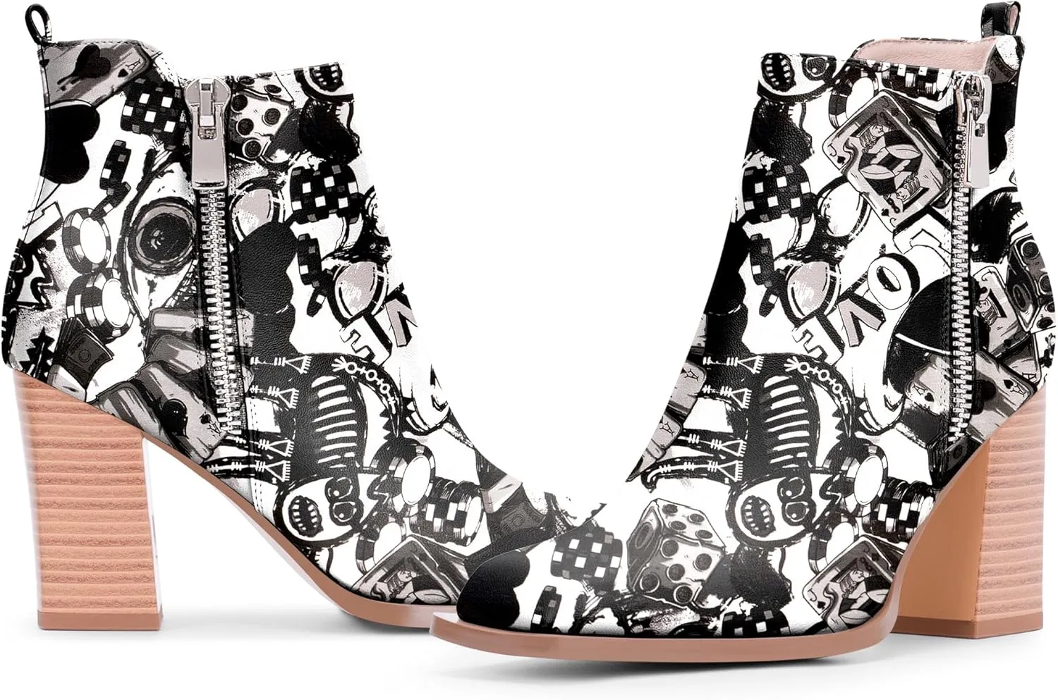 Women's Chunky High Heel Ankle Boots Side Zipper Square Toe Dress Booties