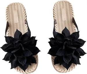 Women's Espadrilles Slide Sandals Cute Open Toe Slip On Slides with Flower Flip Flops Bohemia Beach Sandals Ladies