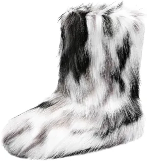 Women's Faux Fur Fuzzy Fluffy Mid Calf Snow Boots - Suede Winter Warm Fur Lined Booties