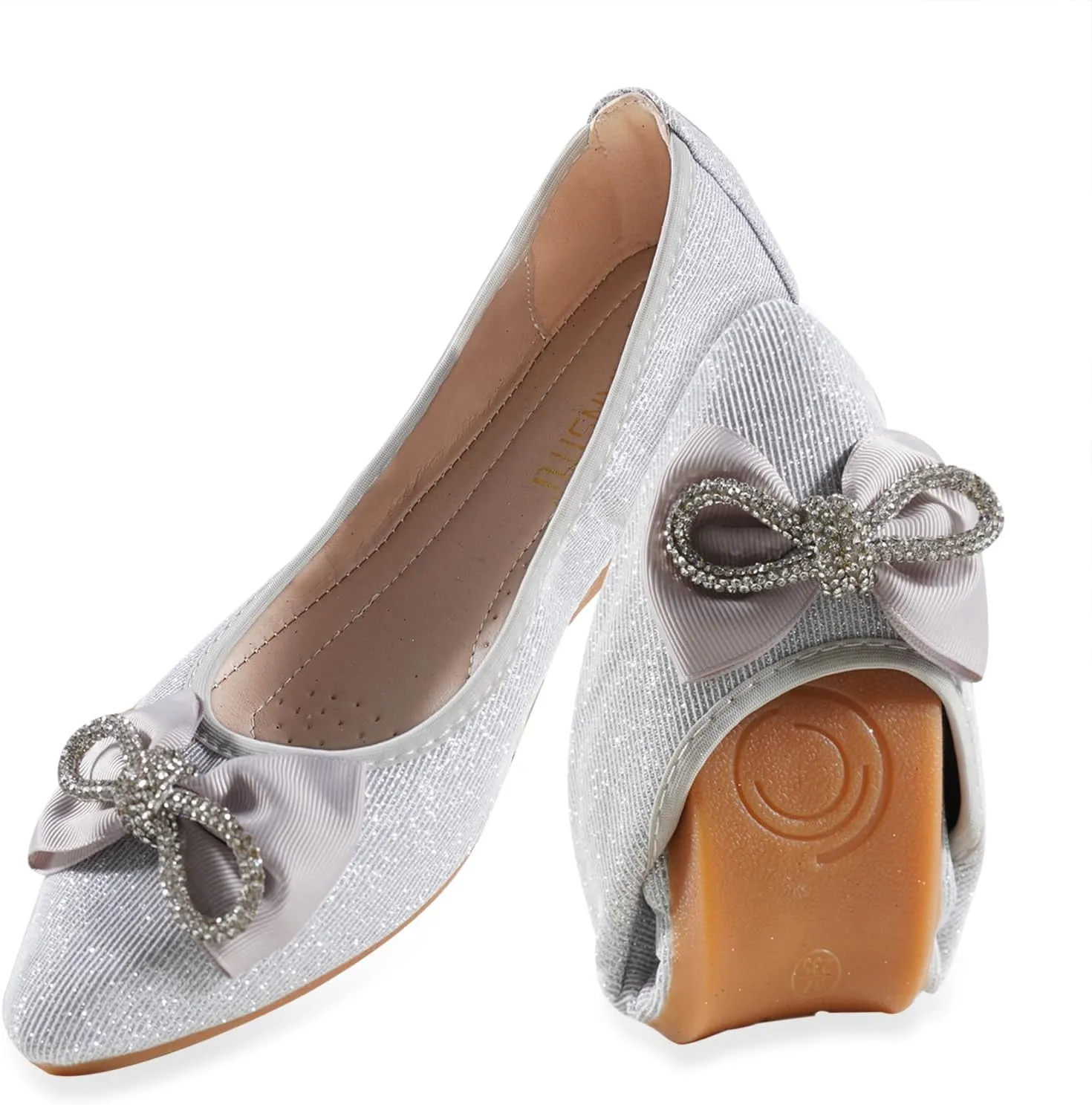 Women's Flats, Foldable Ballet Flats for Women, Fashion Bow Tie Pionted Toe Comfort Lightweight Slip-On Dress Shoes