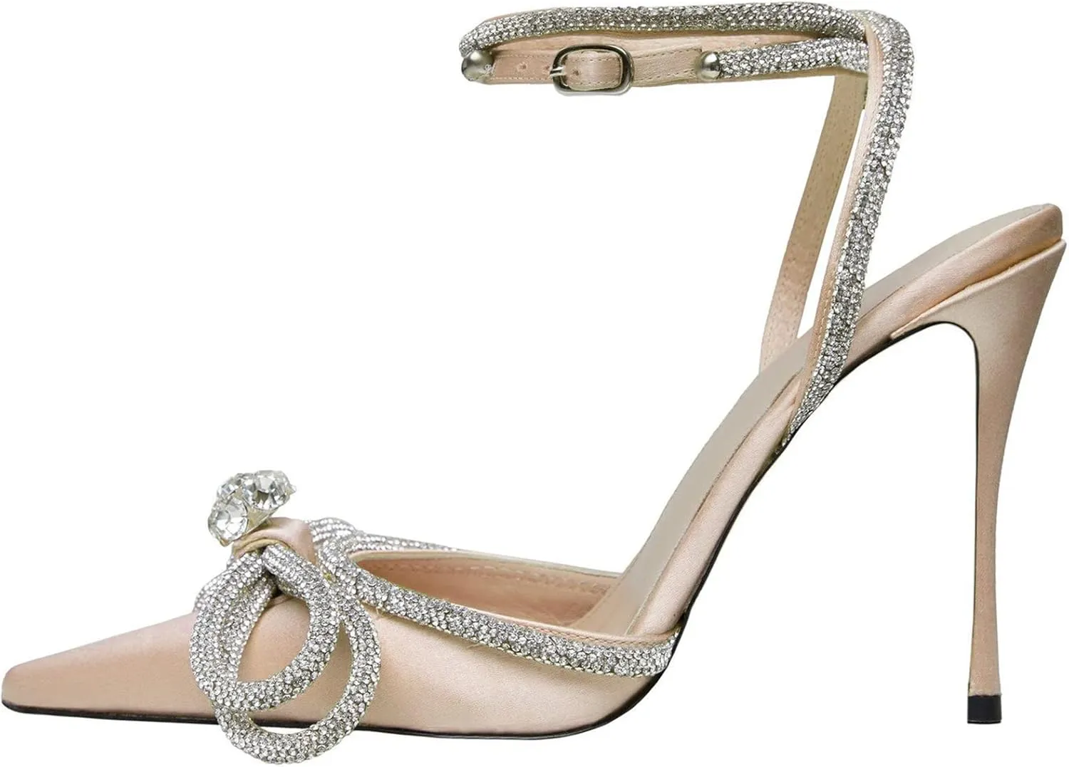 Women's Heeled Sandals Pointed Toe Crystal Heart Glitter Pumps Rhinestones Embellished Ankle Strap Slip-On Stilettos Wedding Party Dress Shoes