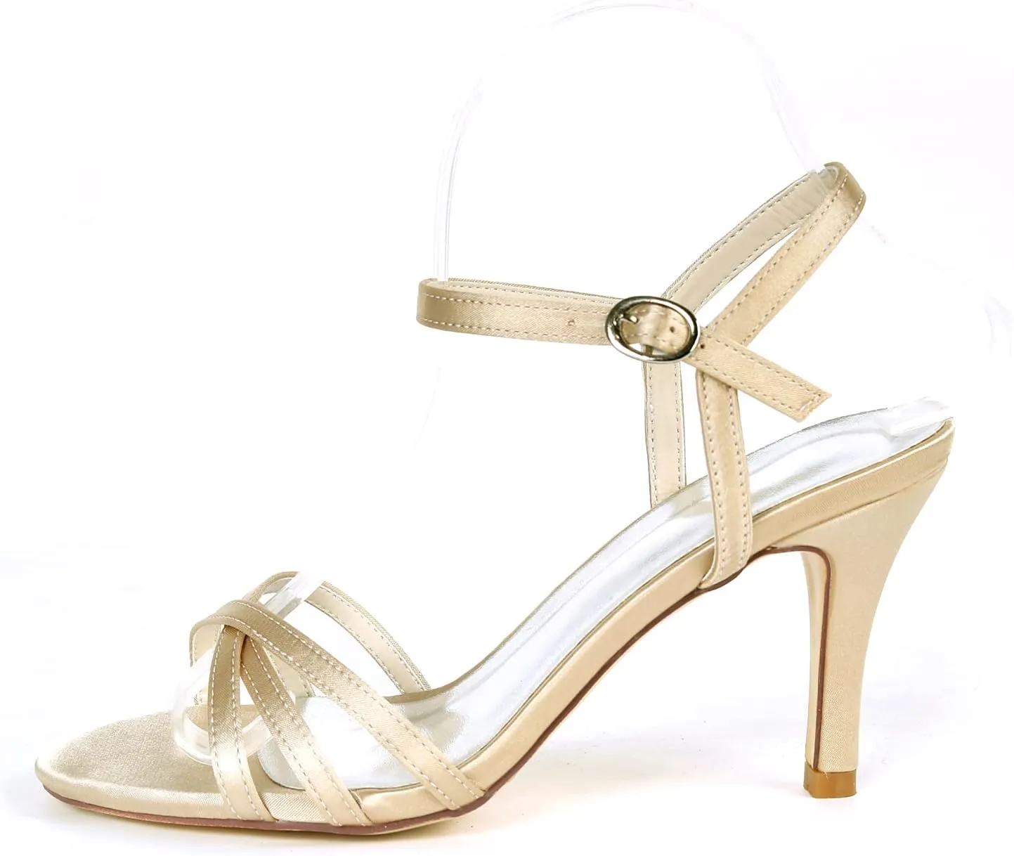 Women's High Stiletto Heels Round Open Toe Sandals Adjustable Buckle Ankle Strap Wedding Dress Pumps