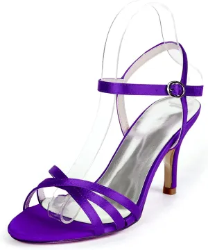 Women's High Stiletto Heels Round Open Toe Sandals Adjustable Buckle Ankle Strap Wedding Dress Pumps