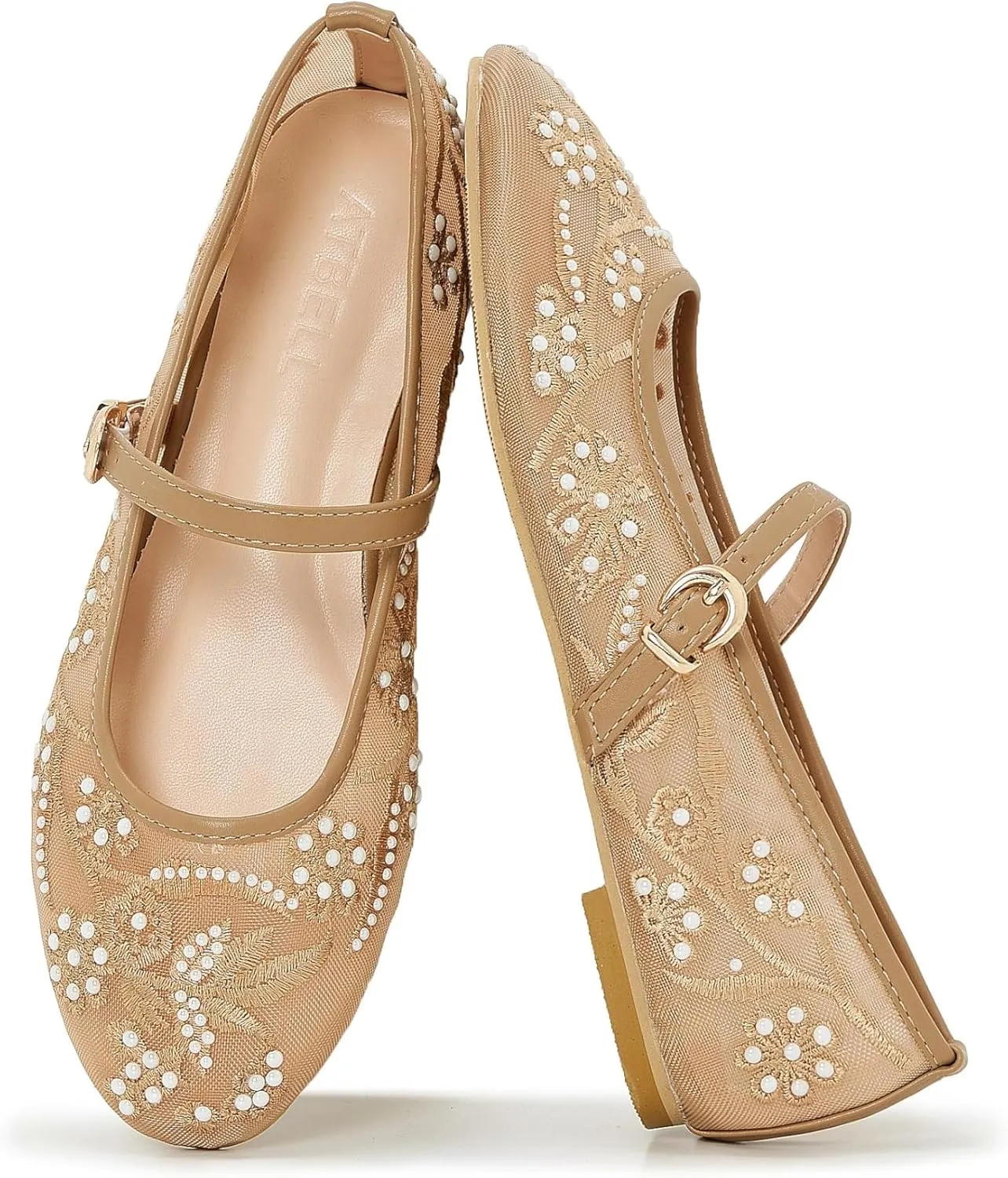 Women's Mesh Ballet Flats Embroidered Floral Mary Jane Flats Casual Comfortable Round Toe Ballerina Shoes