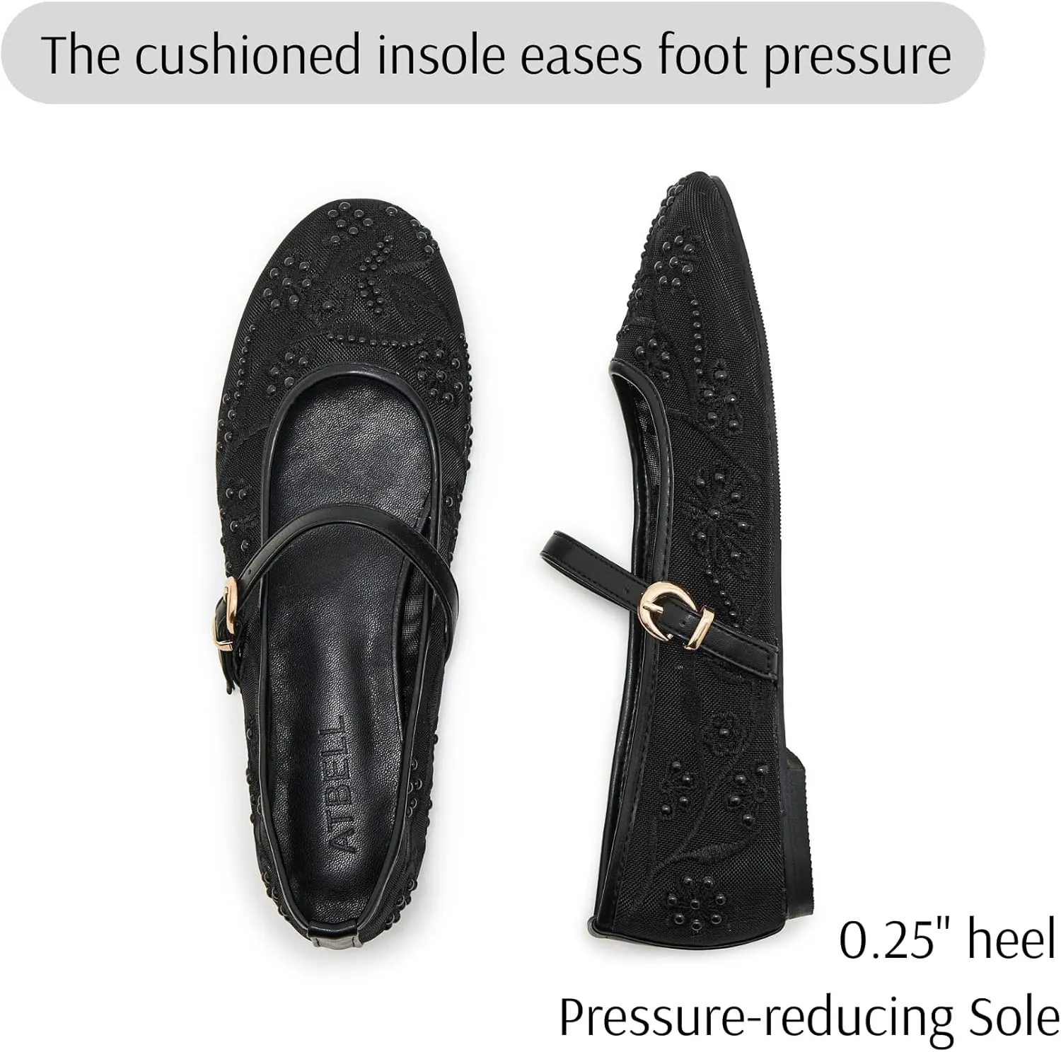 Women's Mesh Ballet Flats Embroidered Floral Mary Jane Flats Casual Comfortable Round Toe Ballerina Shoes