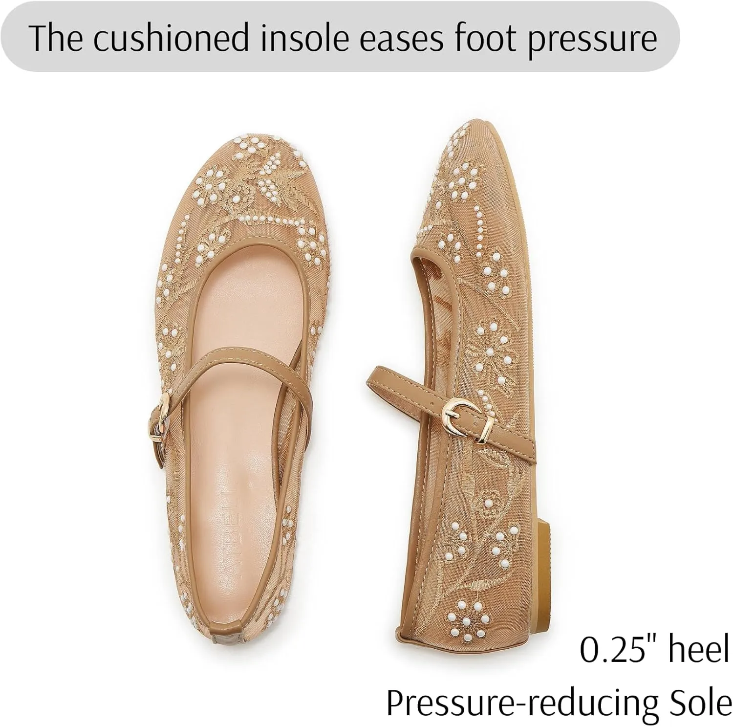 Women's Mesh Ballet Flats Embroidered Floral Mary Jane Flats Casual Comfortable Round Toe Ballerina Shoes