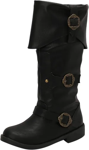 Women's Mid Calf Boots Pirate Boots Knee High Boots Comfortable Riding Boots Side Zipper Fall Boots with Buckle