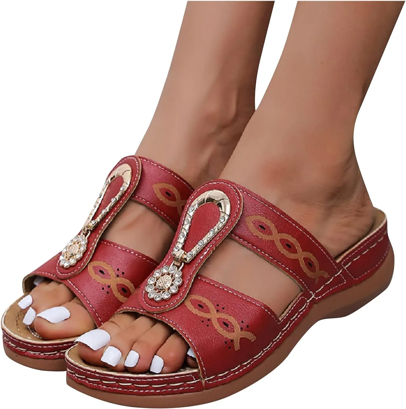 Womens Orthopedic Sandals Comfortable Dressy Flip Flops Beach Dressy Low Wedge Sandal Dressy Summer Heel Arch Support Shoes for Women Wedge Shoes Slip On Dressy Women's Orthotic Shoe