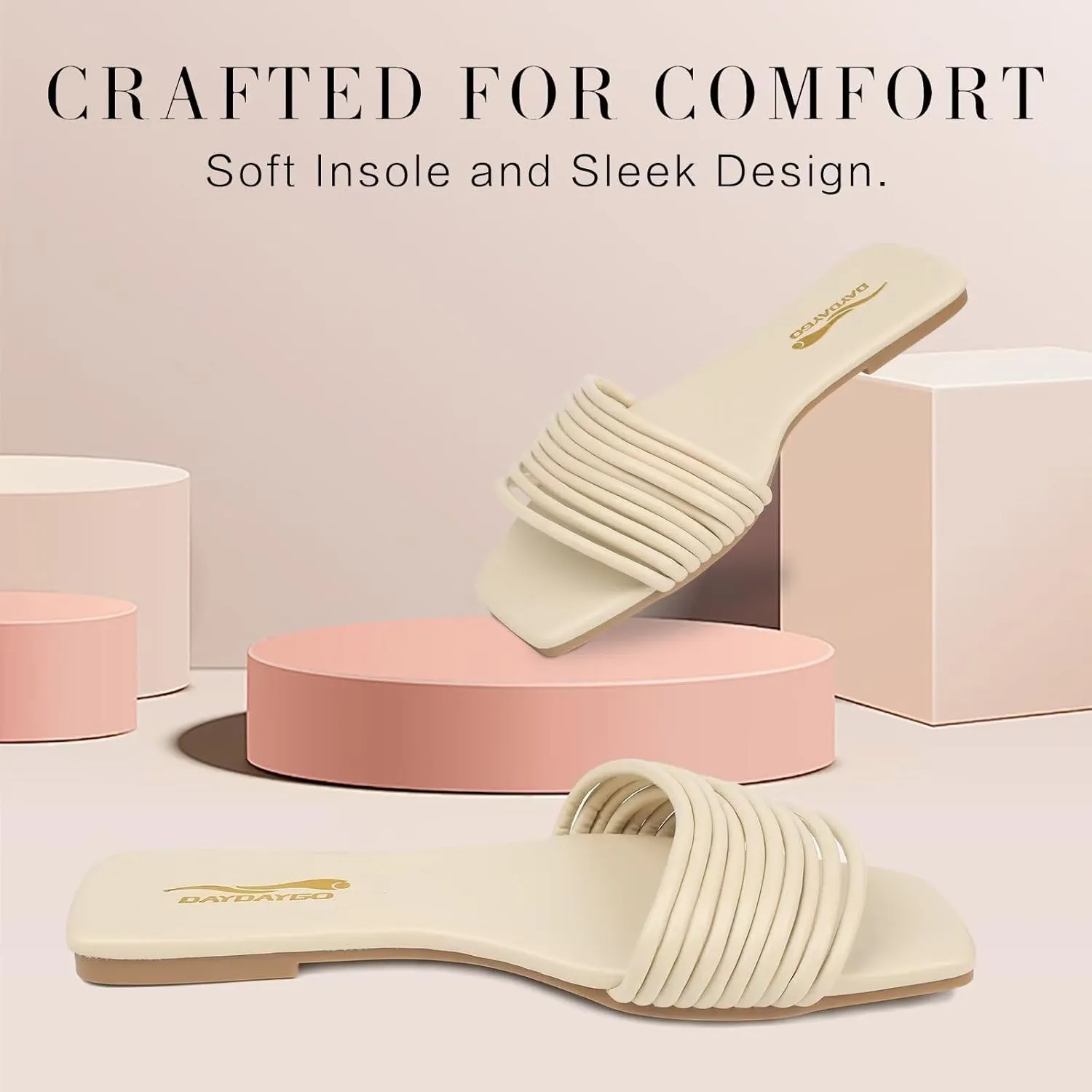 Women's Slide Sandals - Comfy Slip-On Design with Sleek Straps for Casual Elegance - Fashionable and Trendy Summer Flat Slides Shoes for Girls and Women