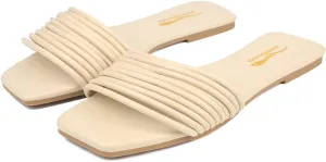 Women's Slide Sandals - Comfy Slip-On Design with Sleek Straps for Casual Elegance - Fashionable and Trendy Summer Flat Slides Shoes for Girls and Women