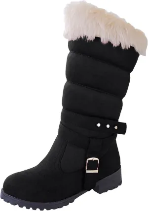 Women's Snow Boots Fuzzy Fashion Winter Fur Lined Insulated Warm Womens Boots Mid-Calf Fleece Furry Soft Cozy Boots Slip on