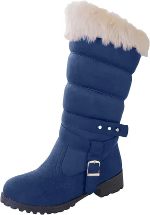 Women's Snow Boots Fuzzy Fashion Winter Fur Lined Insulated Warm Womens Boots Mid-Calf Fleece Furry Soft Cozy Boots Slip on