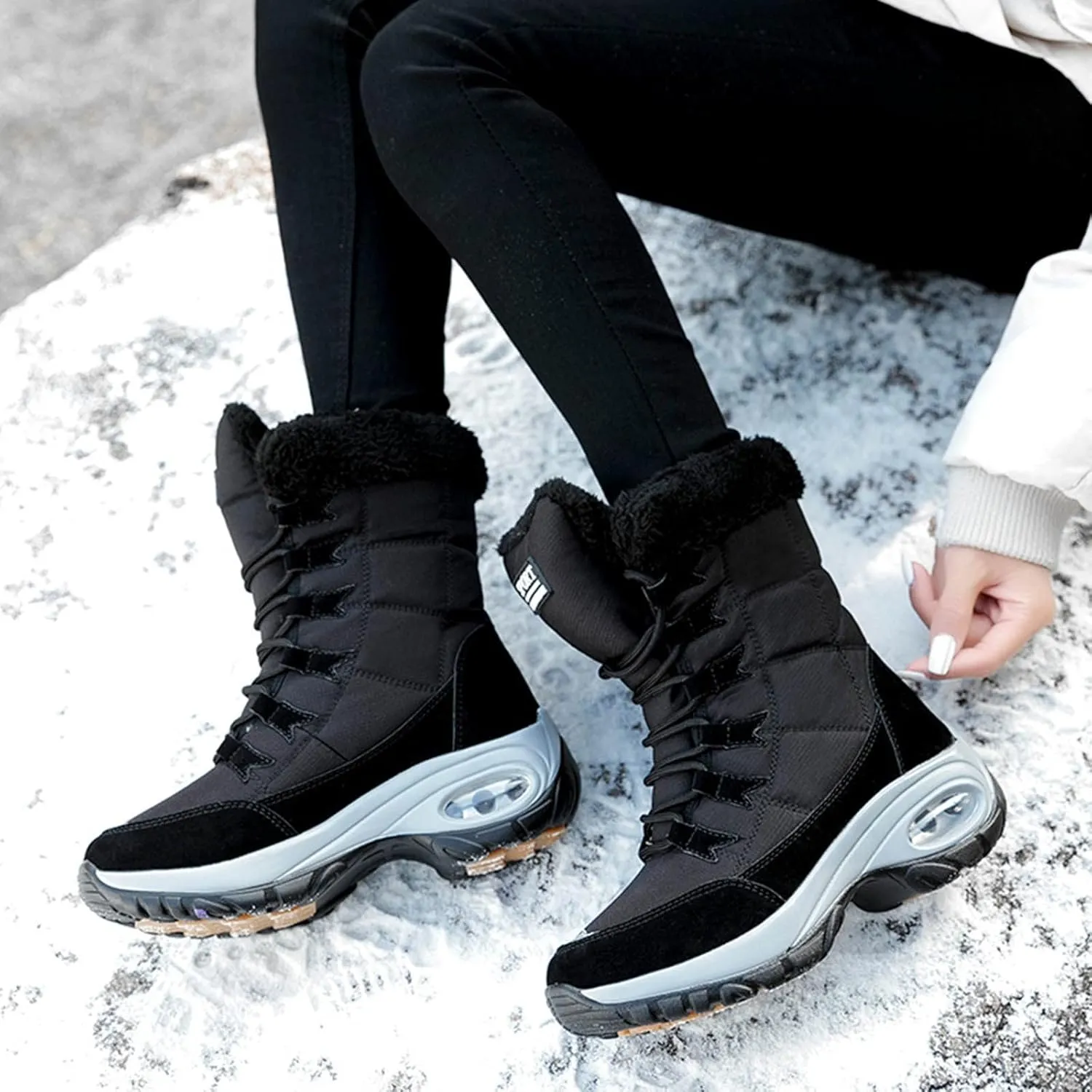Women's Snow Boots Waterproof Winter Long Boots for Women Waterproof Snow Ankle Snow Boots Women Winter Platform Snow Boots for Snowshoeing Botas Invierno Para Mujer Pie Ancho