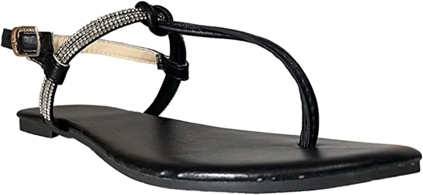 Women's Summer Sandals,Womens Casual Boho Crystal T-Strap Clip Toe Flip Flops Comfy Beach Flat Shoes Sandals for Women