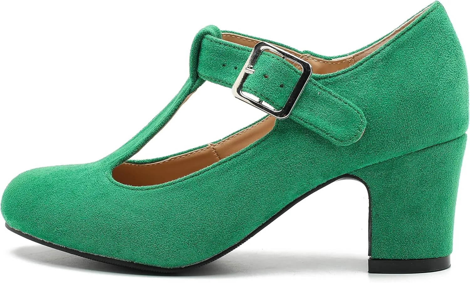 Women's T-Strap Mary Jane Pumps Round Closed Toe Comfortable Low Chunky Block Heel Wedding Dress Evening Party Shoes