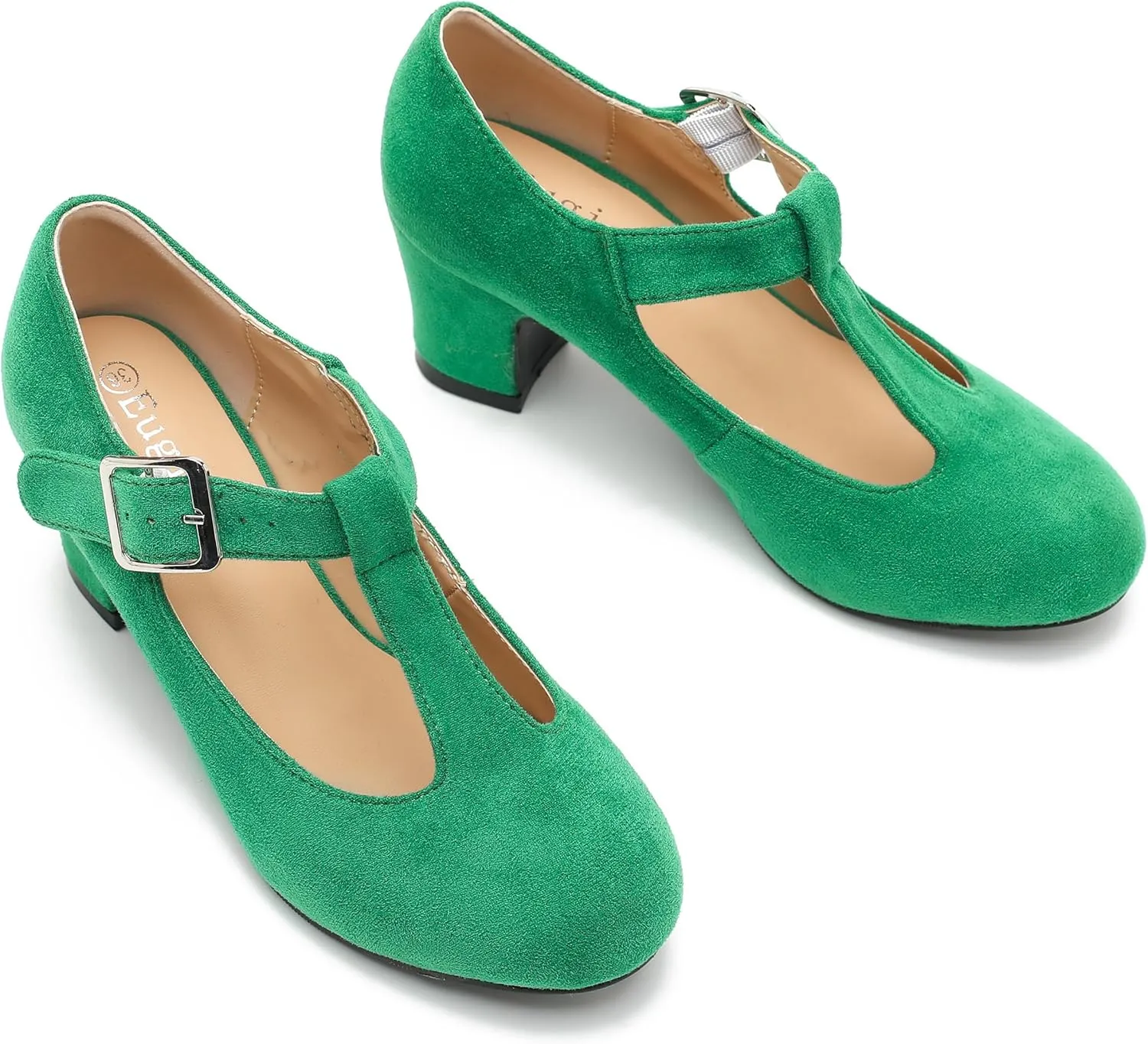 Women's T-Strap Mary Jane Pumps Round Closed Toe Comfortable Low Chunky Block Heel Wedding Dress Evening Party Shoes