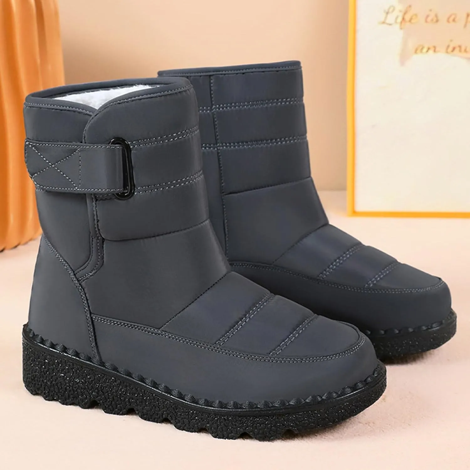 Women's Winter Boots Warm Faux Lined Ladies Snow Boots Fashion Mid Leather Boots Water Proof Hiking Boots Woman