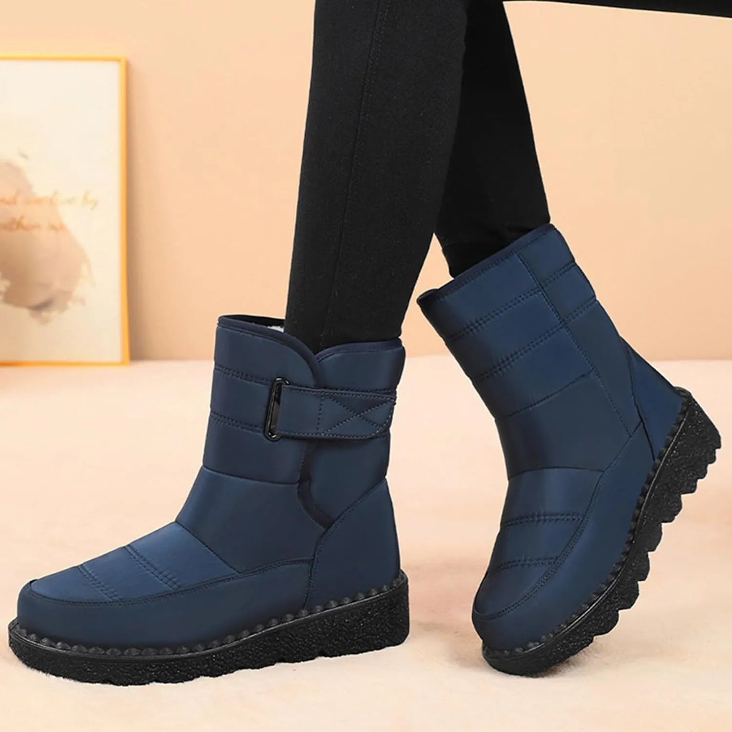 Women's Winter Boots Warm Faux Lined Ladies Snow Boots Fashion Mid Leather Boots Water Proof Hiking Boots Woman