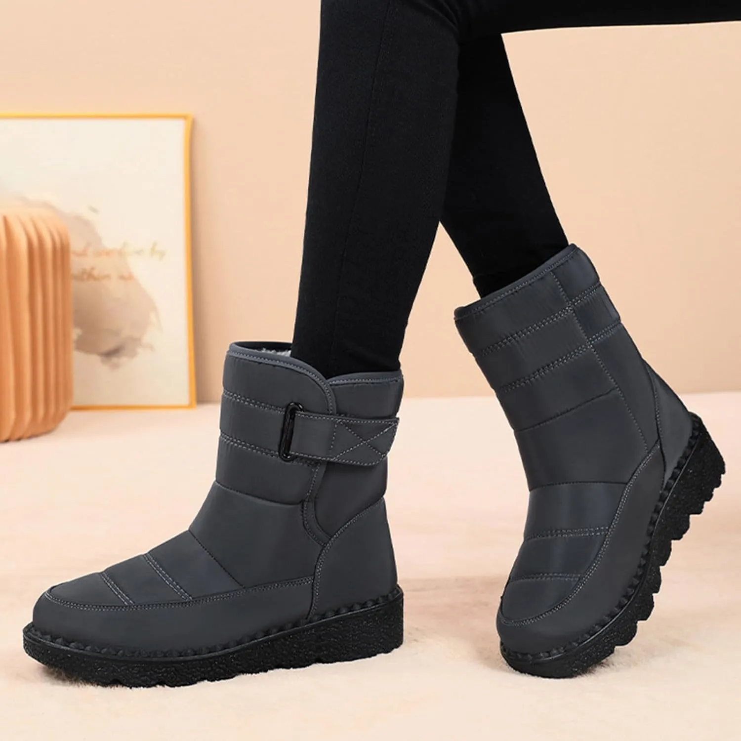 Women's Winter Boots Warm Faux Lined Ladies Snow Boots Fashion Mid Leather Boots Water Proof Hiking Boots Woman