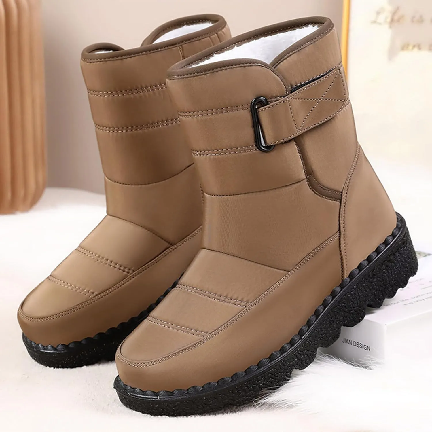 Women's Winter Boots Warm Faux Lined Ladies Snow Boots Fashion Mid Leather Boots Water Proof Hiking Boots Woman
