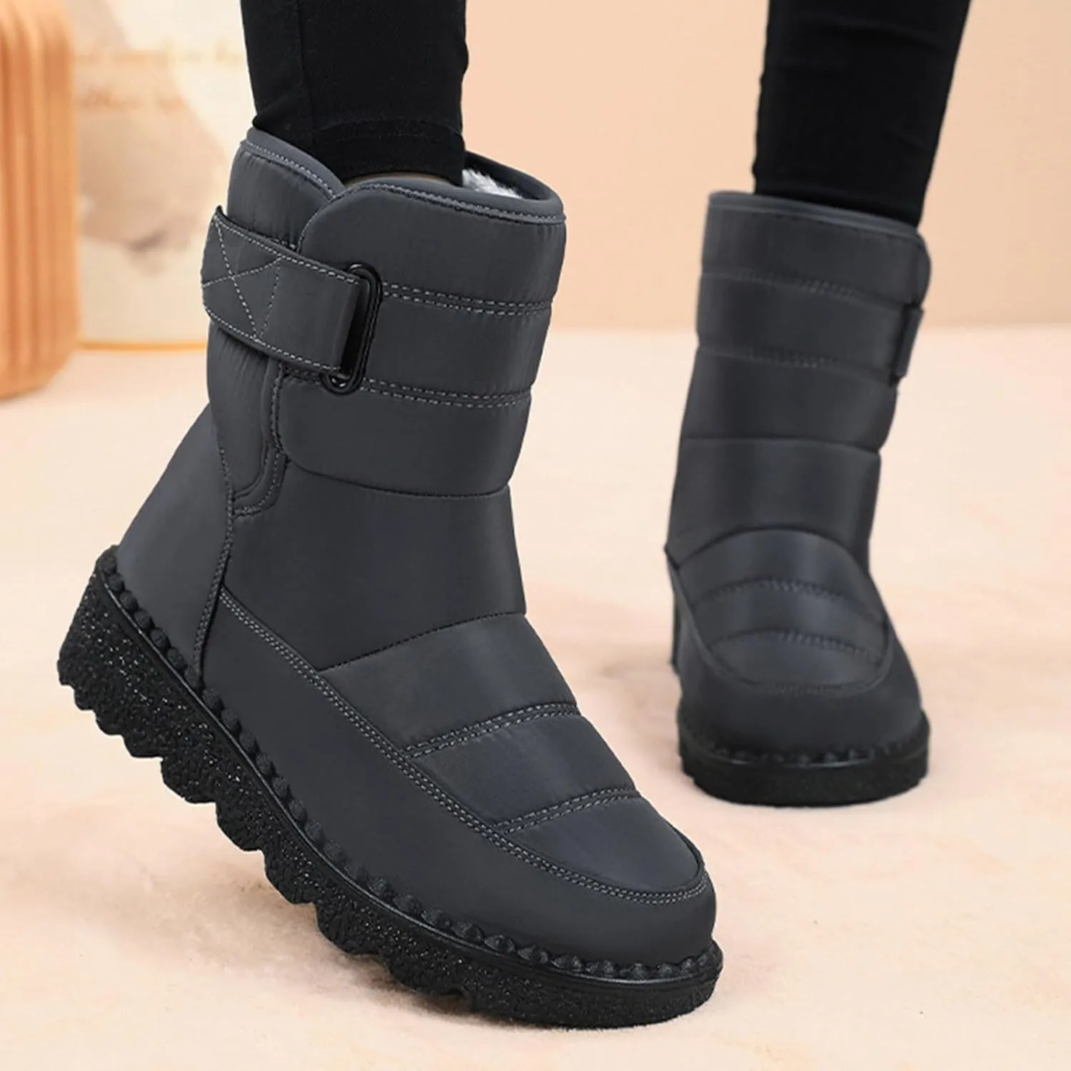Women's Winter Boots Warm Faux Lined Ladies Snow Boots Fashion Mid Leather Boots Water Proof Hiking Boots Woman