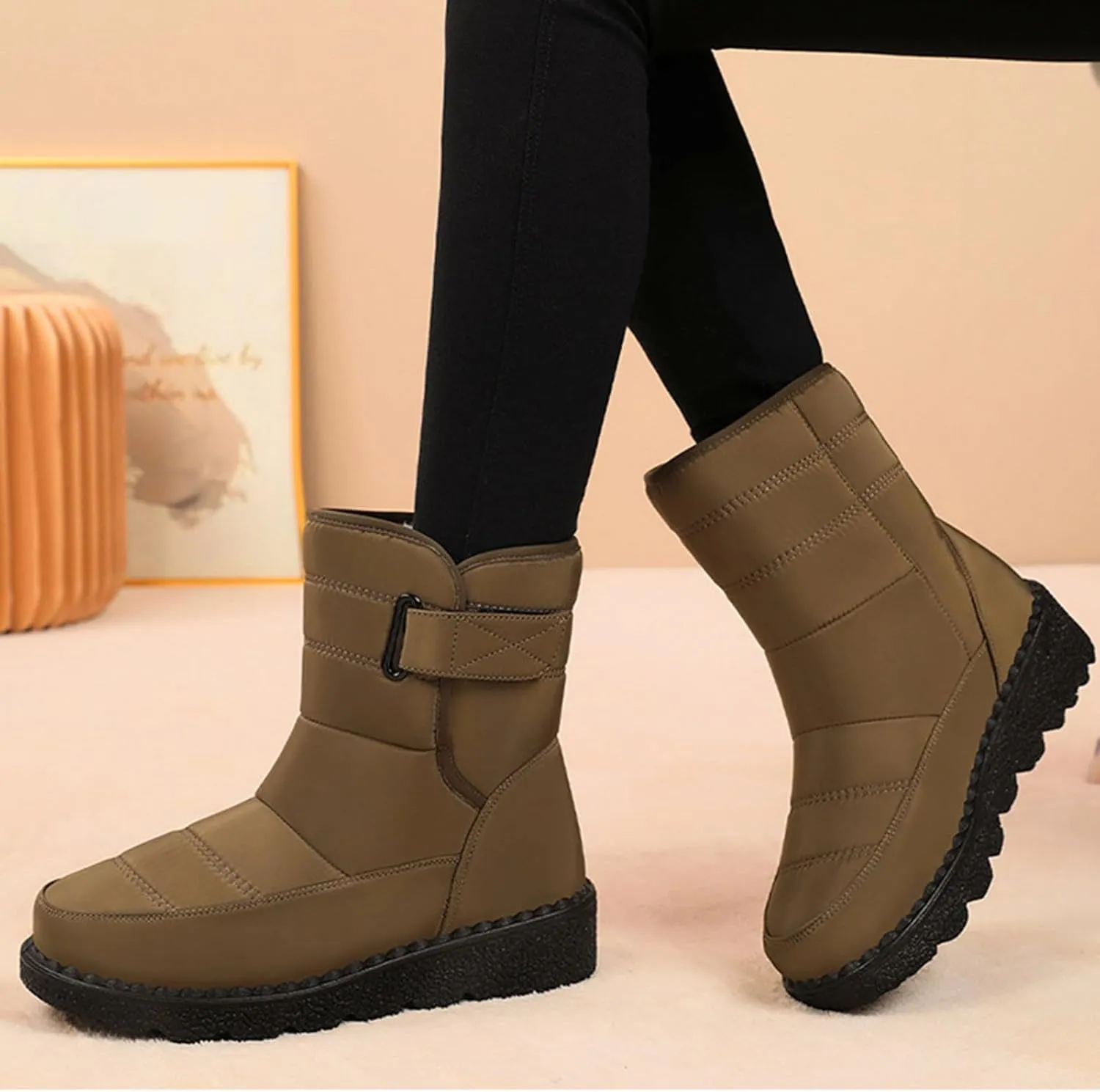 Women's Winter Boots Warm Faux Lined Ladies Snow Boots Fashion Mid Leather Boots Water Proof Hiking Boots Woman