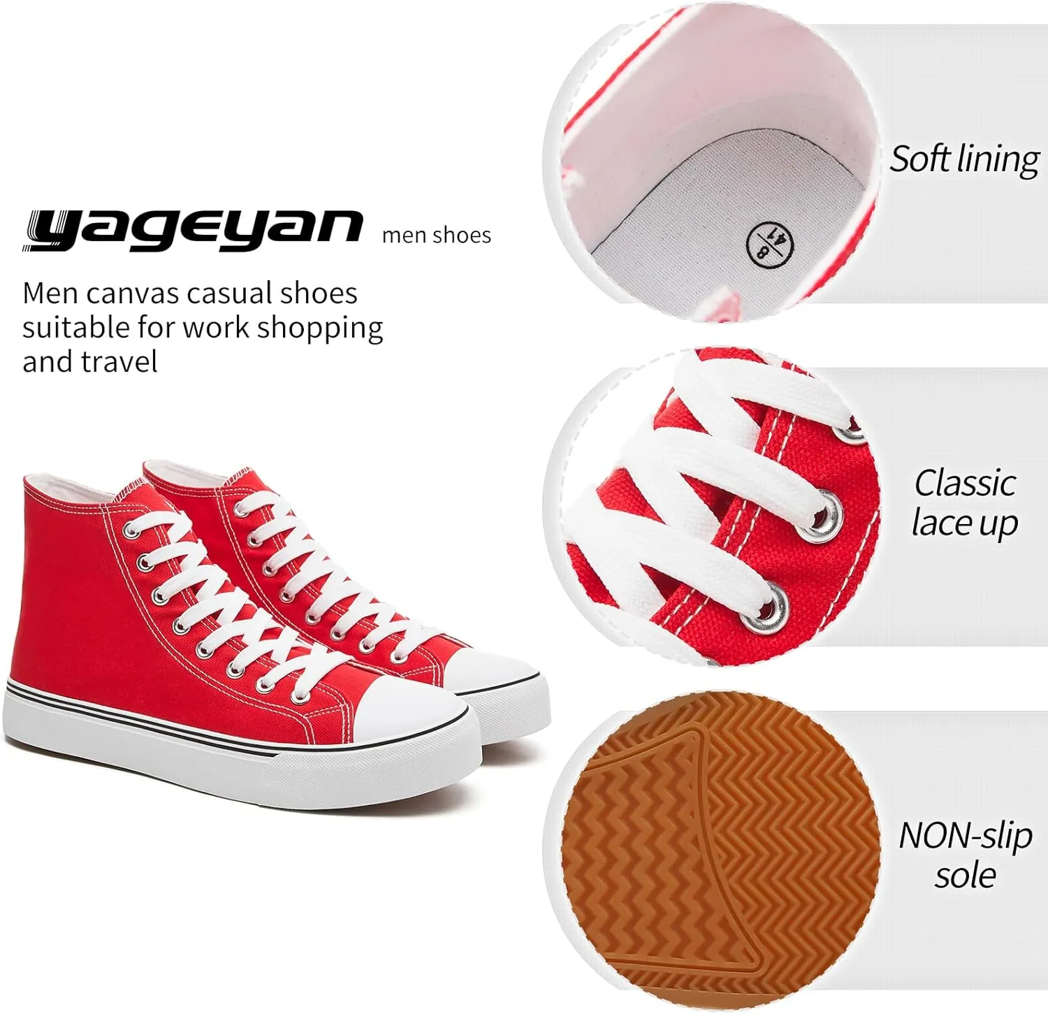 yageyan Mens High Top Canvas Sneakers Fashion Lace up Walking Shoes Casual Classic