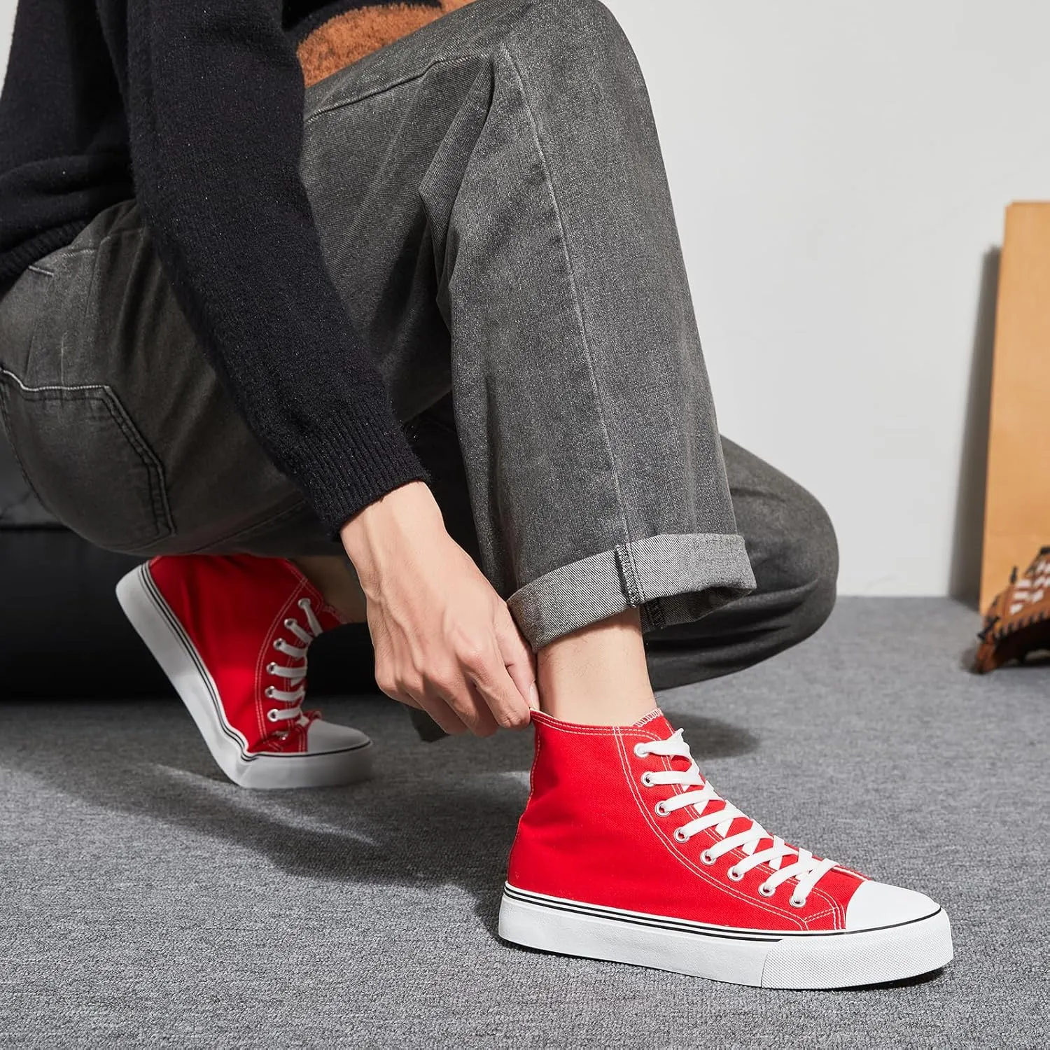 yageyan Mens High Top Canvas Sneakers Fashion Lace up Walking Shoes Casual Classic