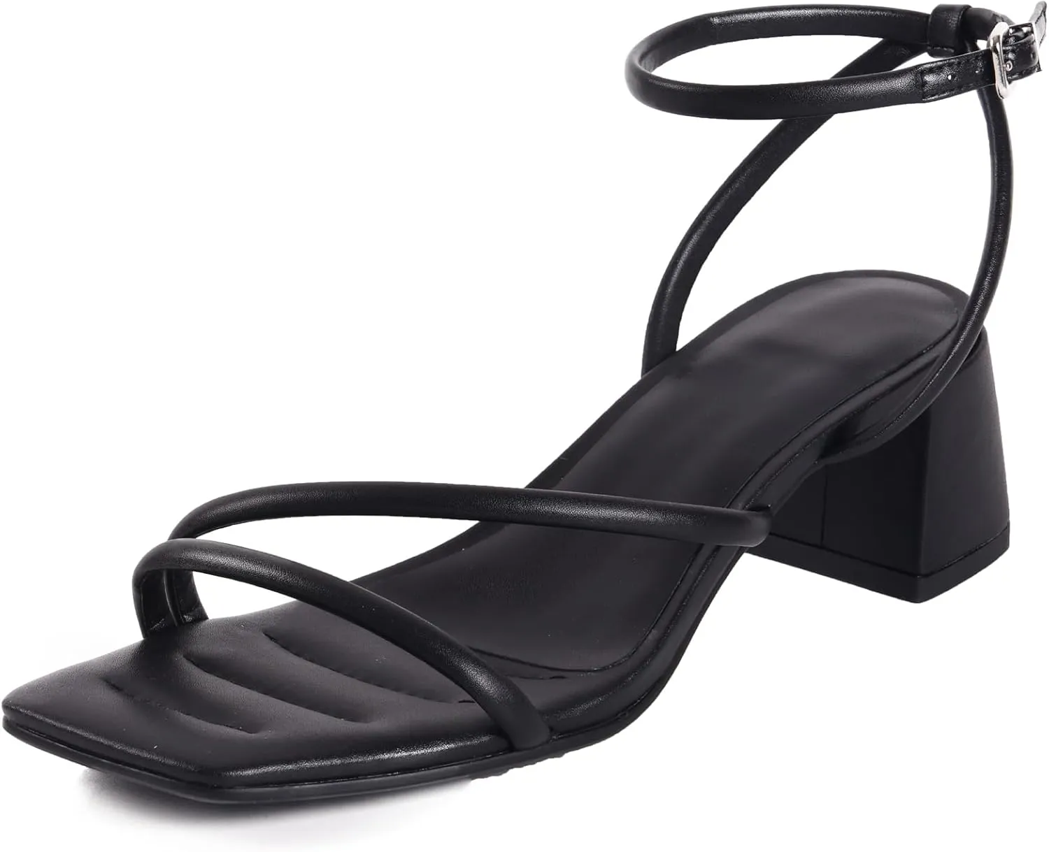 YXCFEWD Low Block Heels Sandals for Women 2024 Square Toe Heels Ankle Strap Summer Heels for Women
